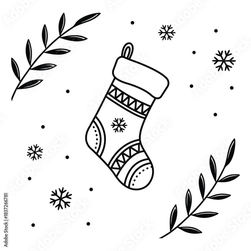 Christmas Sock icon, vector, illustration, black  socks silhouette vector, festive socks