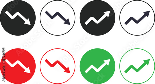 Upward and downward icon set. Increase Decrease Icons. Growth and decline signs. Vertical movement sign. Directional arrows symbols.
