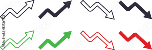 Upward and downward icon set. Increase Decrease Icons. Growth and decline signs. Vertical movement sign. Directional arrows symbols.

