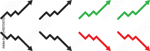 Upward and downward icon set. Directional arrows symbols. Increase Decrease Icons. Growth and decline signs. Vertical movement sign
