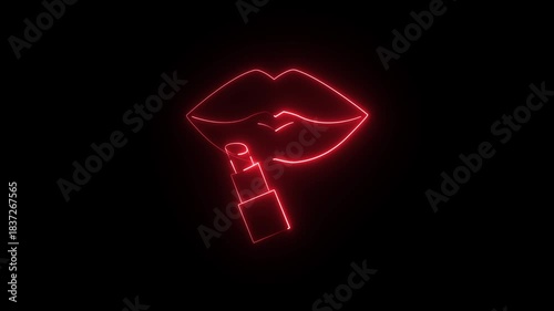 red LED neon sign in the shape of lips and a lipstick applicator. 