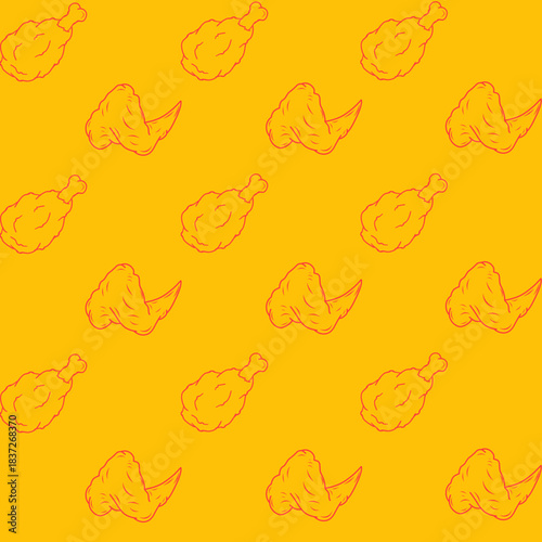 Seamless pattern of chicken legs. Hand drawing Doodle chicken legs. Fried chicken doodle pattern background. Fried chicken Seamless Pattern for coloring kids books