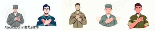 vector of a male army putting his hand on his chest as a sign of empathy