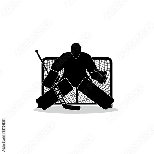 Dynamic silhouette of an ice hockey goalie defending the net, ideal for sports marketing, vibrant team branding, and exciting game promotions