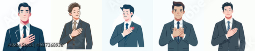 vector of a businessman putting his hand on his chest as a sign of empathy