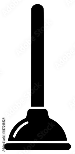 A black and white silhouette of a toilet plunger, black, broom, brush, dustpan, flat, floor, icon, illustration, profile, shovel, tool, against transparent background