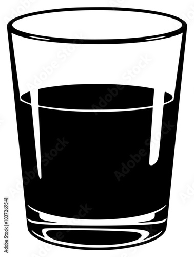 A glass of dark liquid on a , alcohol, beverage, black, cup, drink, illustration, juice, liquid, milk, profile, water, against transparent background