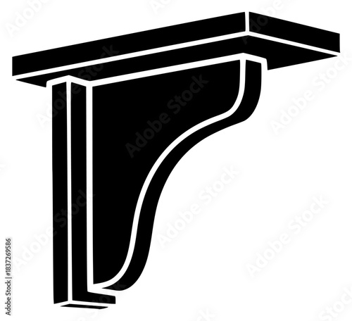 A black and white silhouette of a corbel, black, icon, illustration, ledge, logo, pillar, style, against transparent background