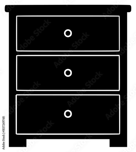 A black and white silhouette of a chest of drawers, black, bureau, chest, drawer, dresser, flat, furniture, icon, illustration, nightstand, against transparent background