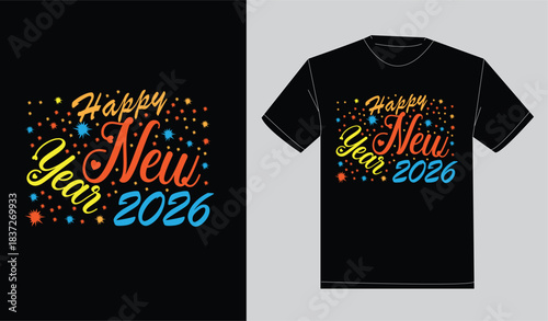 Happy new year print ready typography t-shirt design