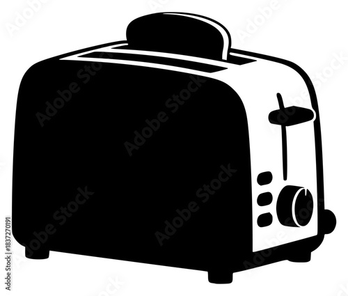 A black and white silhouette of a toaster, black, home appliance, icon, illustration, profile, toaster, against transparent background