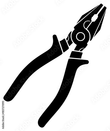 A pair of pliers silhouette on a plain , black, flat, handle, icon, illustration, plier, profile, shear, tool, against transparent background