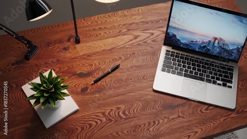 A charming Christmas village glowing under golden hour light, snow-covered rooftops and chimneys with smoke drifting upward, capturing the peaceful warmth of a winter sunset.