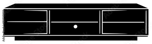 A black and white silhouette of a modern tv cabinet, black, cabinet, closet, drawer, flat, furniture, home appliance, icon, illustration, profile, style, against transparent background
