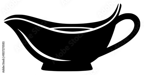 A black and white silhouette of a gravy boat, black, gravy boat, icon, illustration, jug, kitchenware, lamp, liquid, pitcher, profile, tea pot, vessel, against transparent background