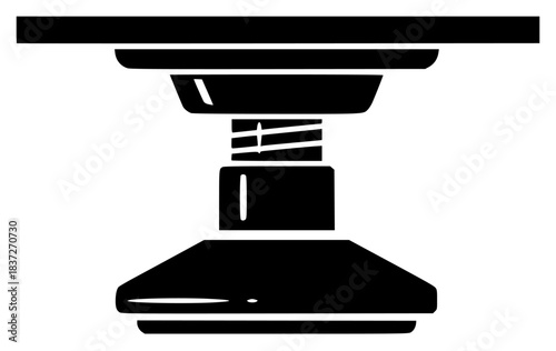 A black and white silhouette of a conveyor belt icon, black, equipment, flat, footstall, icon, illustration, microscope, nut, scale, screw, stool, tool, against transparent background
