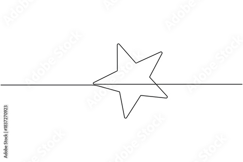 Continuous line art drawing of a star with mirror reflection illustration