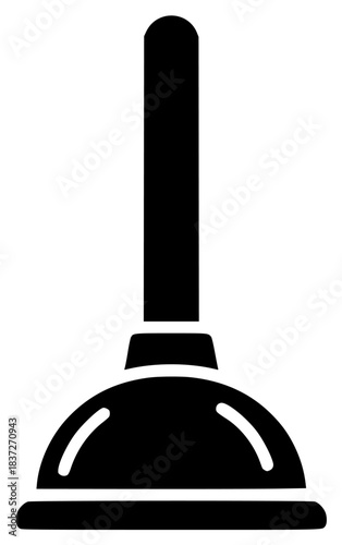 A black and white icon of a toilet plunger, black, broom, brush, dustpan, flat, floor, icon, illustration, profile, shovel, spatula, tool, against transparent background