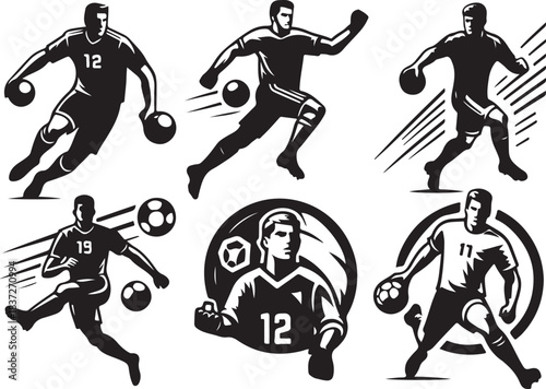  football player silhouette logo vector bundle set white background .
