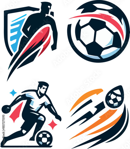 Football player logo  vector bundle set white background .