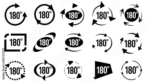 180 degree rotation icon vector set