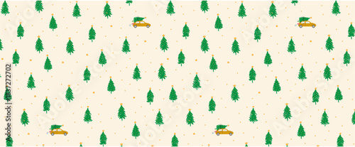 christmas tree forest with car semaless pattern cute background