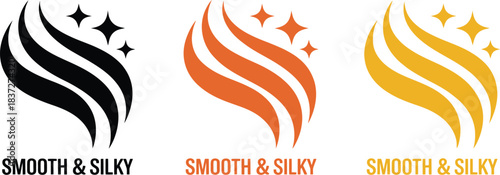 Smooth and Silky Hair Care Product Logo Design Icon with Flowing Waves and Sparkle Elements for Beauty and Shampoo Packaging Branding