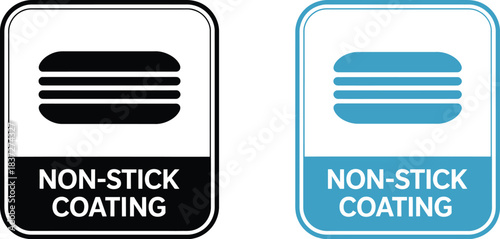 Two Non-Stick Coating Icons in Black and Blue, Highlighting the Durable, Multi-Layered Surface Quality for Cookware 