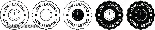 Set of Long Lasting Product Seal Badge Icons with Clock Symbol for Guaranteed Durability, Extended Performance, and Longevity Packaging Labels
