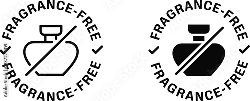 Fragrance-Free Product Icon Seals with Perfume Bottle and Cross-Out Line Symbol for Hypoallergenic Skincare, Cosmetics, and Cleaning Product Packaging