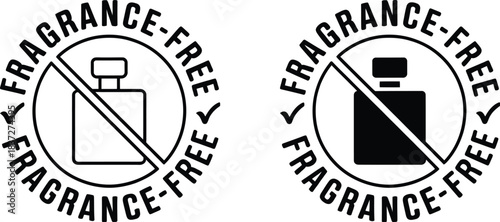 Fragrance-Free Product Icon Seals with Perfume Bottle and Cross-Out Line Symbol for Hypoallergenic Skincare, Cosmetics, and Cleaning Product Packaging