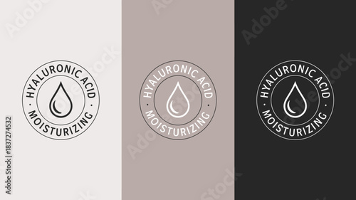Hyaluronic Acid Moisturizing Icon Logo Design for Skincare Product Packaging and Cosmetic Brand Labeling Symbol Set in Tones