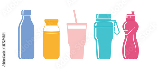 Vector graphics showcasing reusable water bottles
