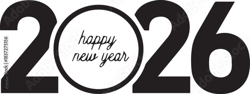 New Year 2026 Greeting: A minimalist, high-contrast graphic with Happy New Year 2026 displayed in a stylish design, perfect for celebratory imagery.