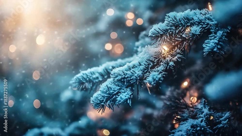 A close-up of a tree covered in snow