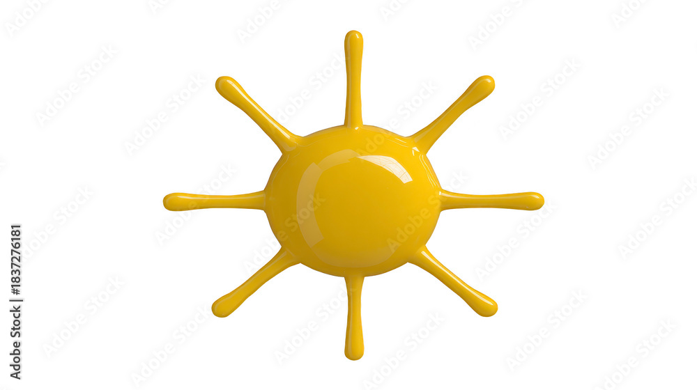 Obraz premium Yellow sun icon glossy style isolated on transparent background radiating rays cheerful and bright suitable for summer weather or children themes evokes happiness and warmth