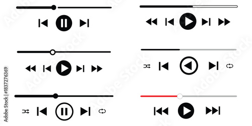 Social media video player template, mobile video player. Vector video player mockup, ui ux. Social media concep