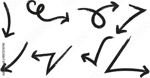 Hand drawn black arrows pointing in different directions isolated on white
