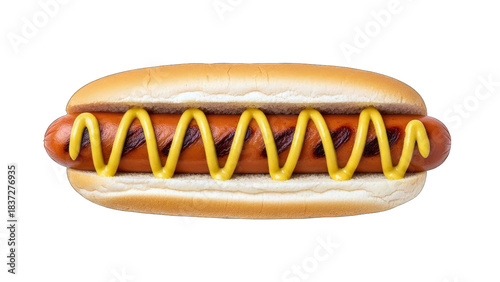 Hot Dog with Mustard on Bun, Isolated