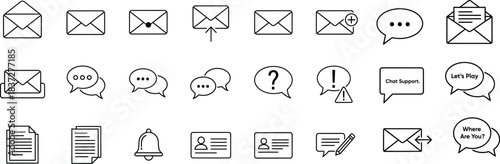 Doodle style email and message icons collection hand drawn communication symbols