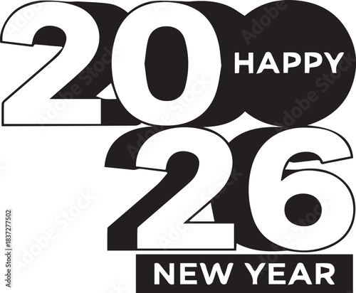 Happy New Year 2026: An elegant design, with bold, clean lines, and an inscription wishing viewers a 'Happy New Year', with a celebratory message for the coming year.