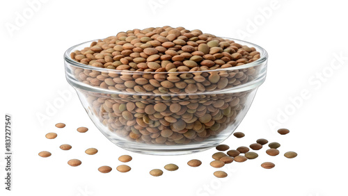 Lentils in Glass Bowl on White Background