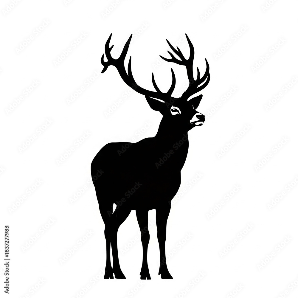 Obraz premium Silhouette of a deer with large antlers, representing nature's strength, resilience, and freedom, perfect for wildlife and outdoors concepts
