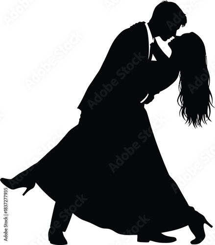 Romantic Couple Dancing Silhouette in Elegant Pose