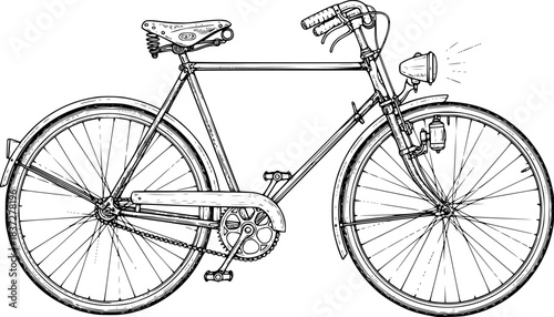 Vintage bicycle sketch illustration with detailed line work and classic design.