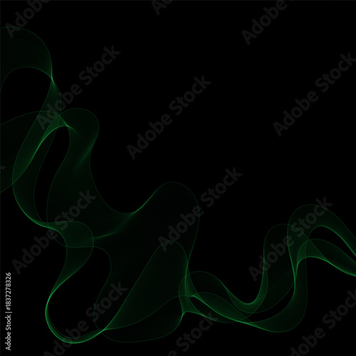 Green Smoky abstract wave on a black background. Vector design element. If Template for advertisement, banner, brochure, screen saver. Eps 10