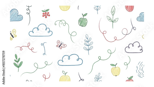 Whimsical Doodle Pattern: A playful assortment of hand-drawn sketches, bringing a touch of childlike creativity.