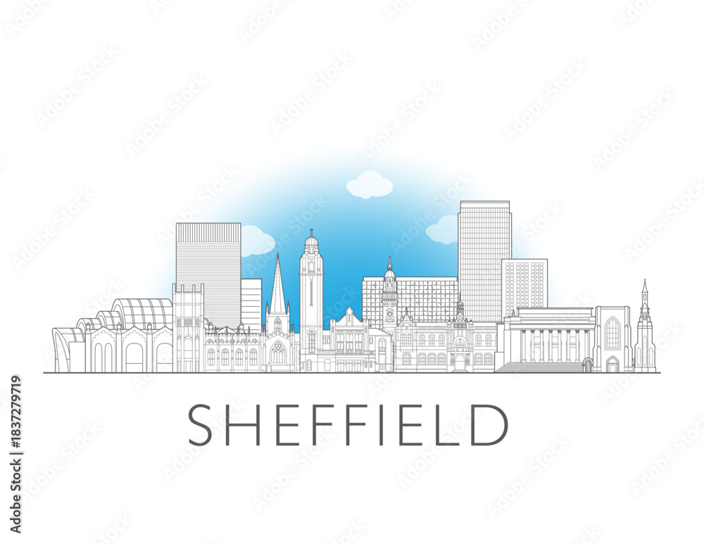 Obraz premium Sheffield England UK cityscape illustration skyline drawing