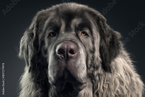 Portrait of a large pyrenean mastiff dog with thick gray fur