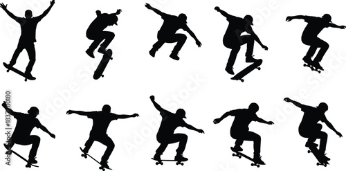 Vector Silhouette Set of Confused Business People with Question Marks, Searching for Direction Next to an Arrow Signpost Graphic Illustration.